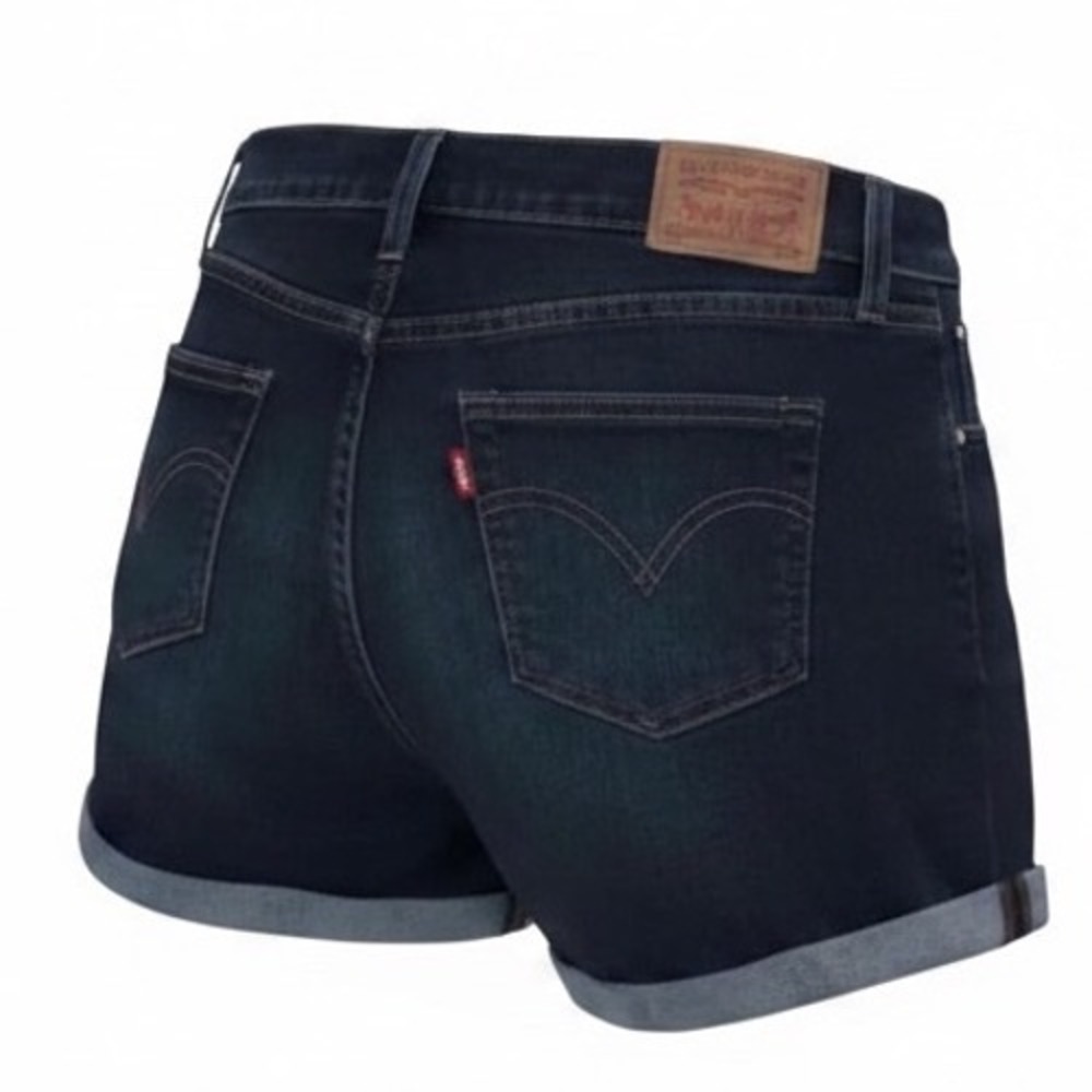 Levi's Women's Cuffed Denim Shorts Dark Wash Size 28 Mid Rise Stretch Cotton